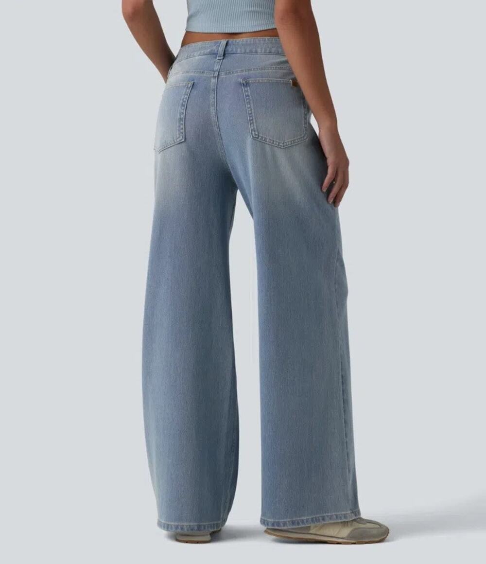 Halara Flex Mid Rise Washed Baggy Wide Leg Casual Jeans with Pockets, Medium EUC